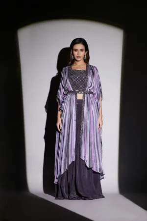 Deep Purple Pure Chinnon Plazzo Set with Cape