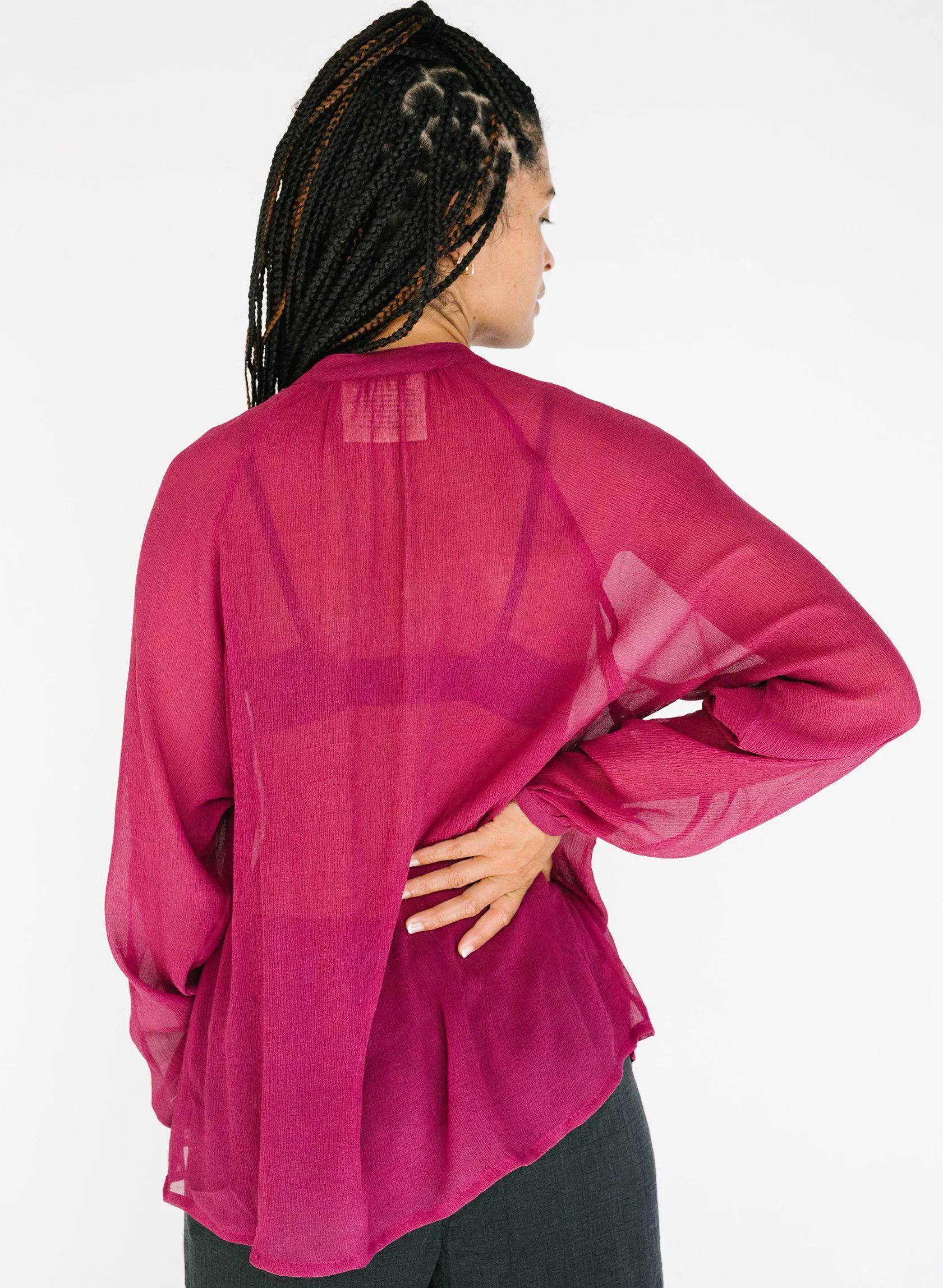 Deva Shirt, fuchsia silk chiffon