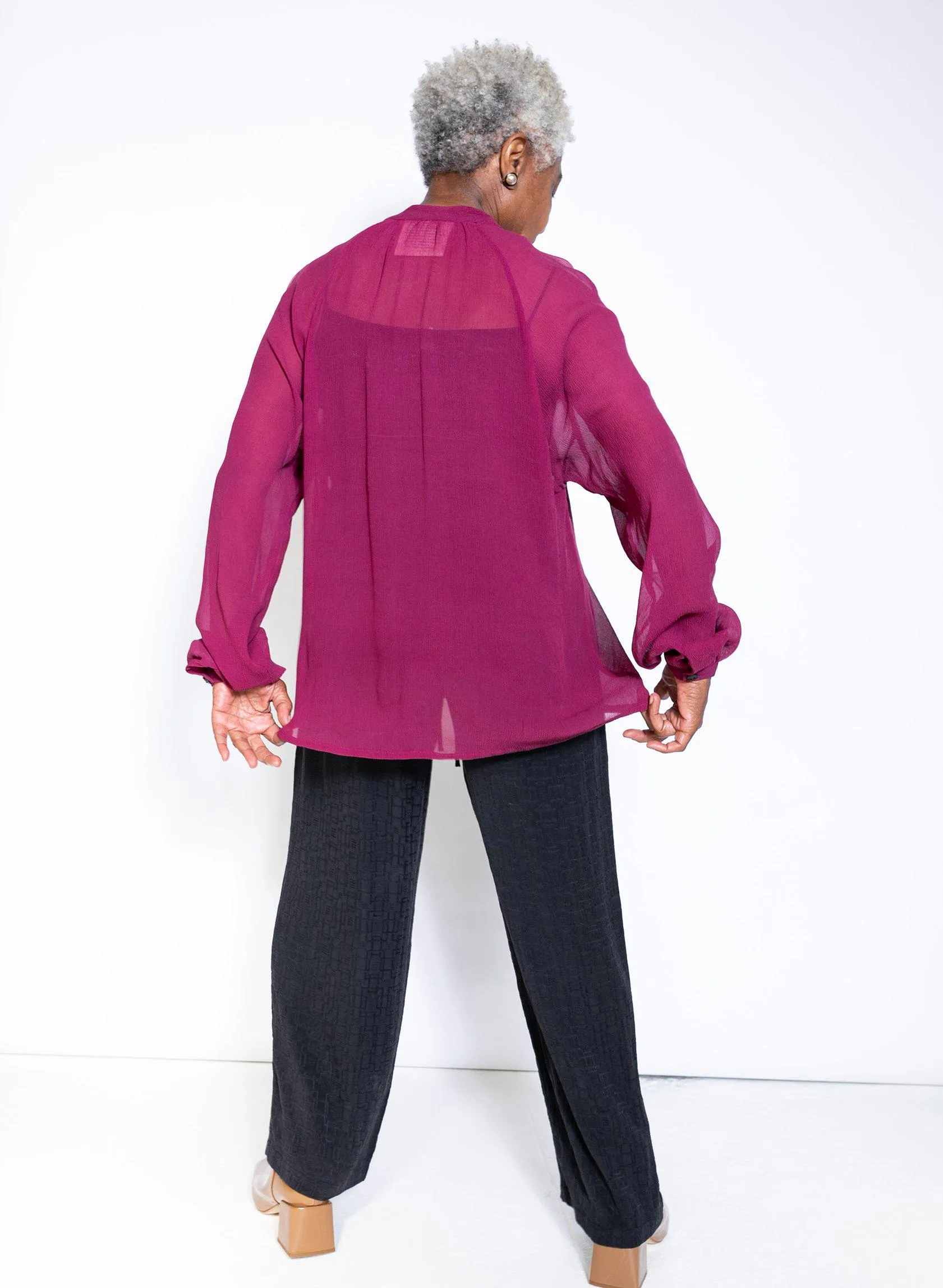 Deva Shirt, fuchsia silk chiffon