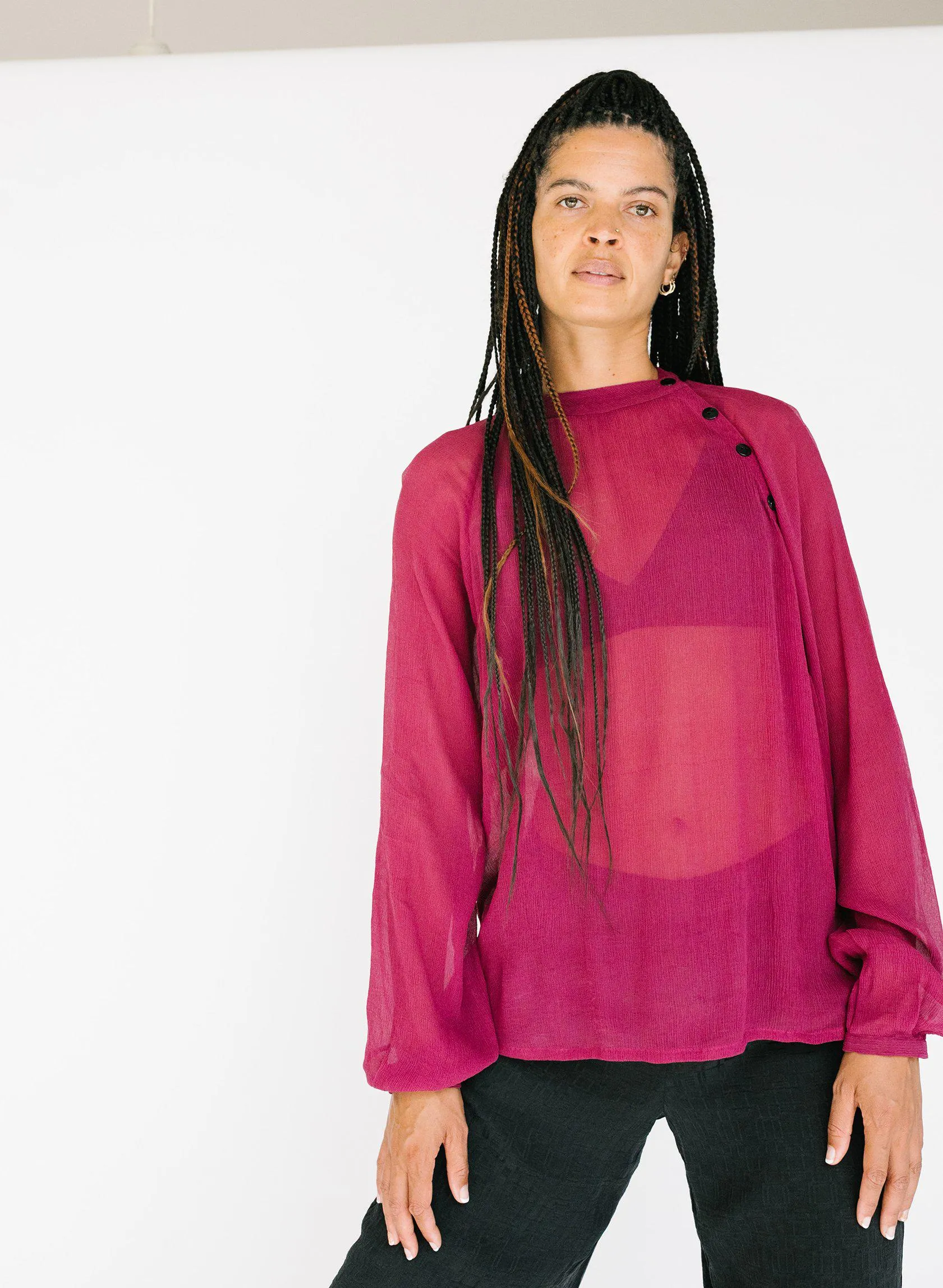 Deva Shirt, fuchsia silk chiffon