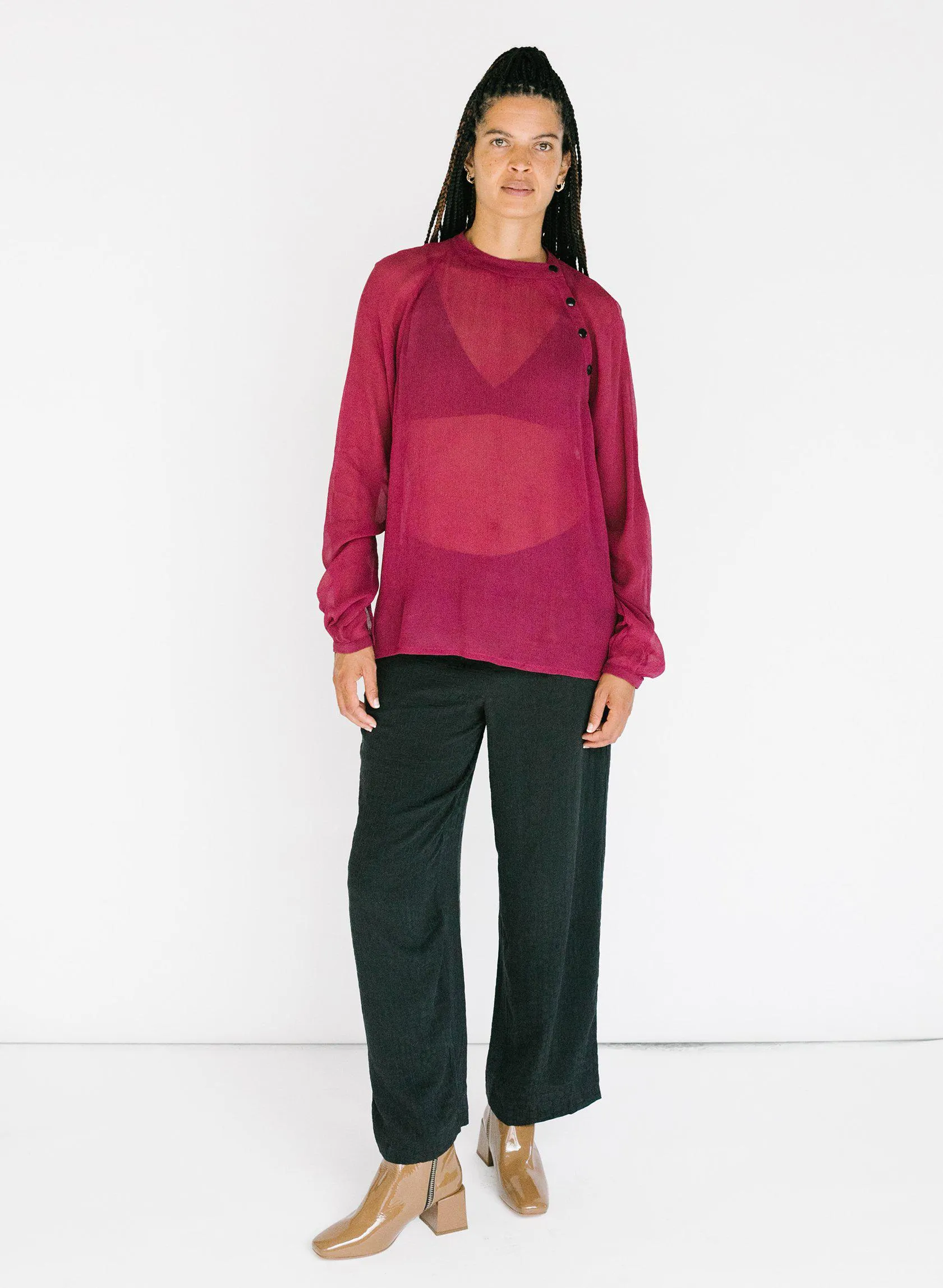 Deva Shirt, fuchsia silk chiffon