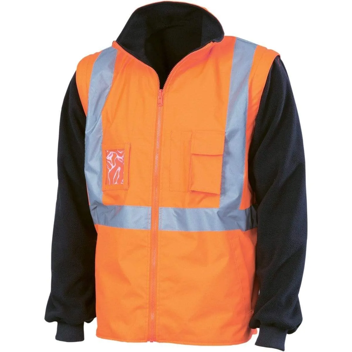 Dnc Workwear Hi-vis 4-in-1 Zip Off Sleeve Reversible Vest, ‘x’ Back With Additional Tape On Tail - 3990