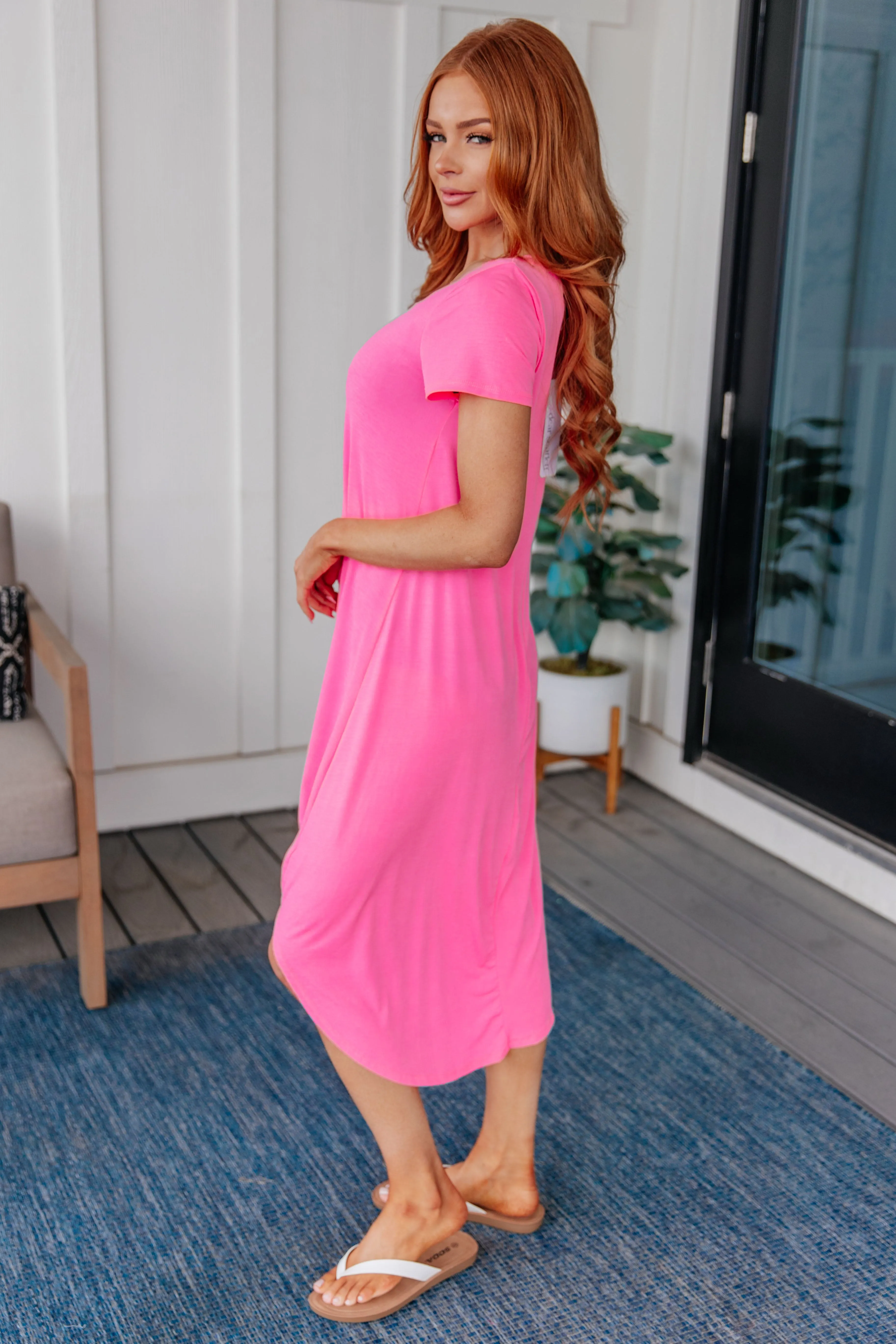 Dolman Sleeve Maxi Dress in Neon Pink - Dear Scarlett