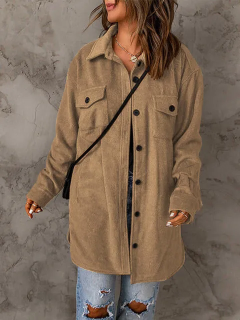 Drop Shoulder Button Down Collared Coat