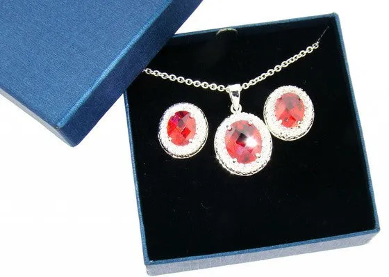 fire opal cz necklace and earring set