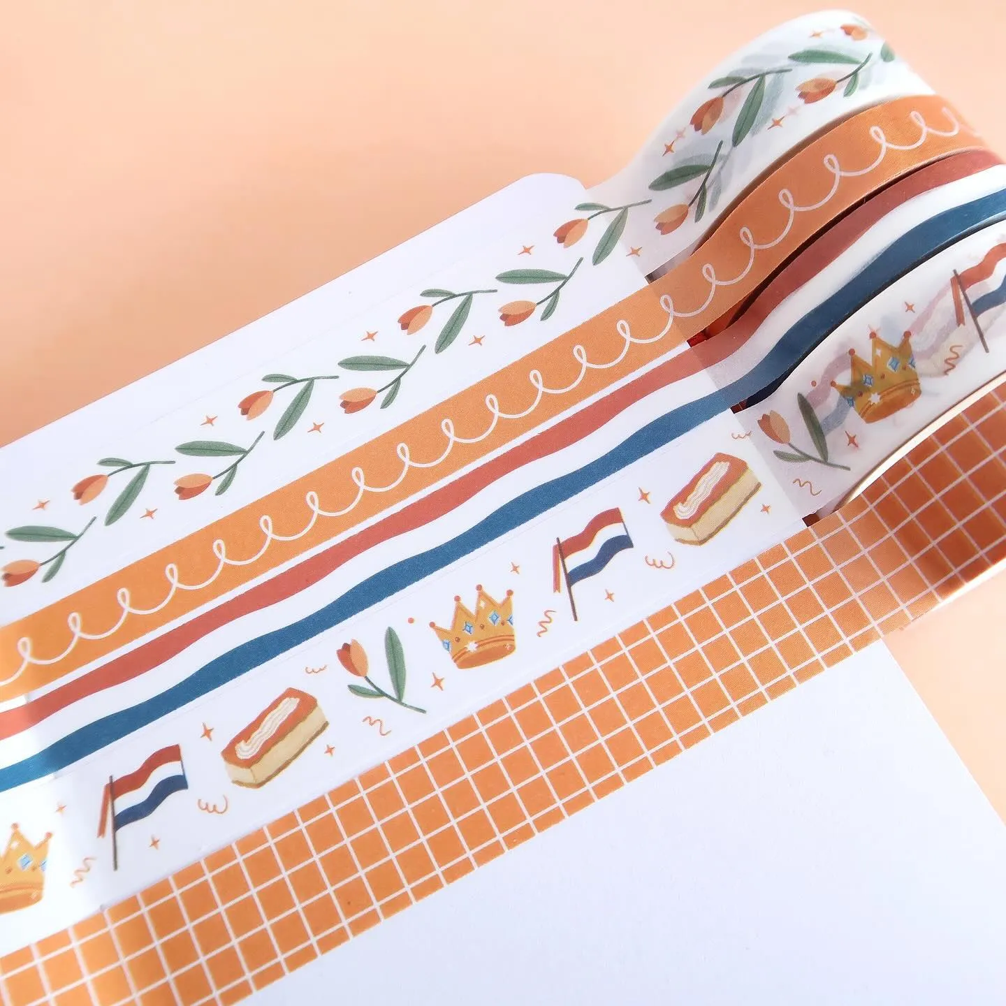 Flag and Orange Doodle Slim Washi Tapes Set by Little Lefty Lou