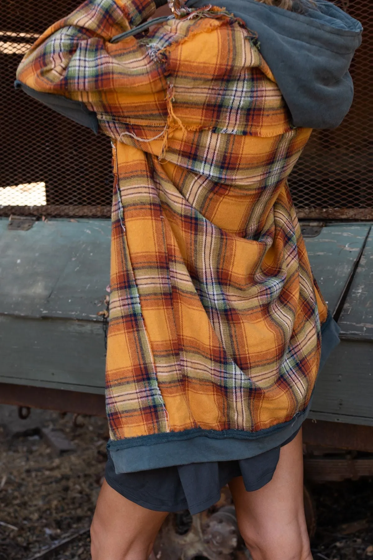 Flannel Layers Hooded Jacket - Orange Multi