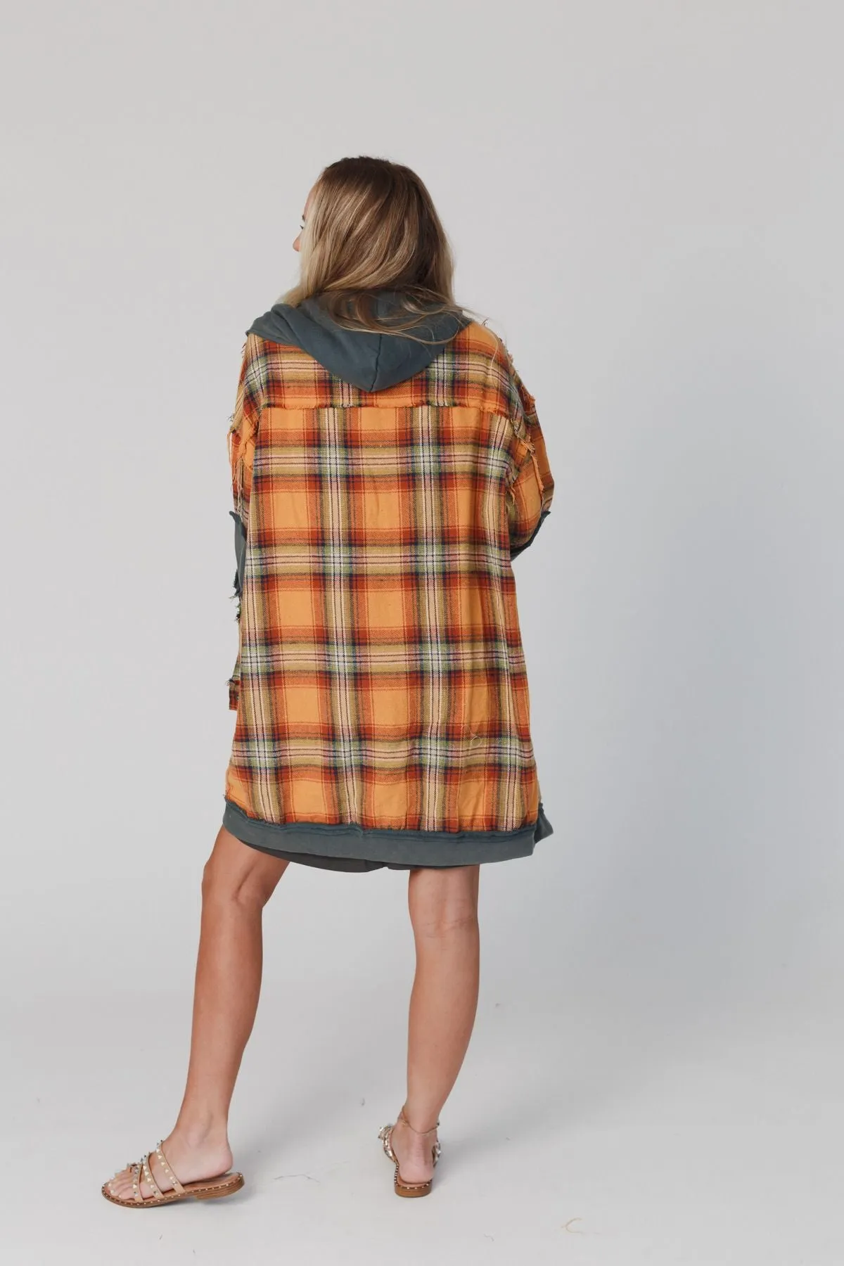 Flannel Layers Hooded Jacket - Orange Multi