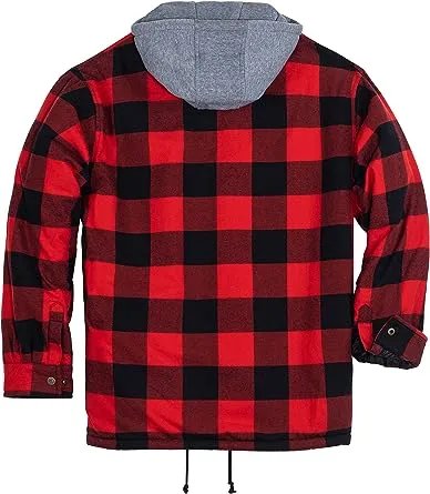 FLANNEL QUILTED SHERPA LINED JACKET/HOODED (RED/BLACK #1)