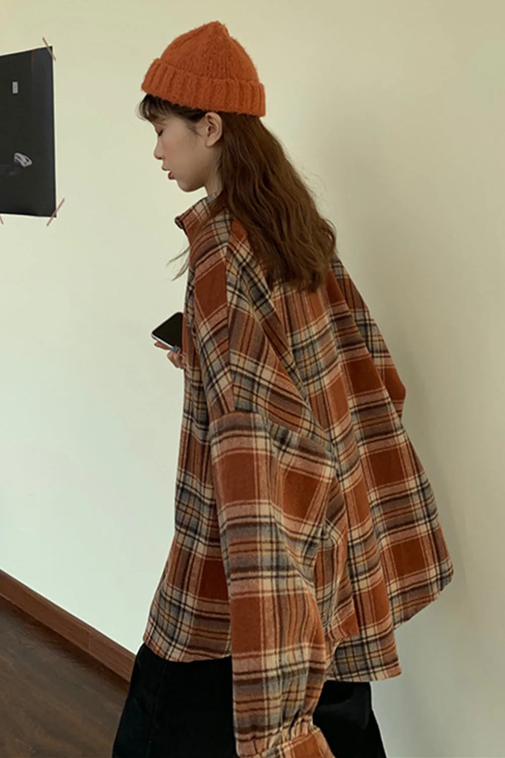 Flannel Tweed Plaid Shirt Coat