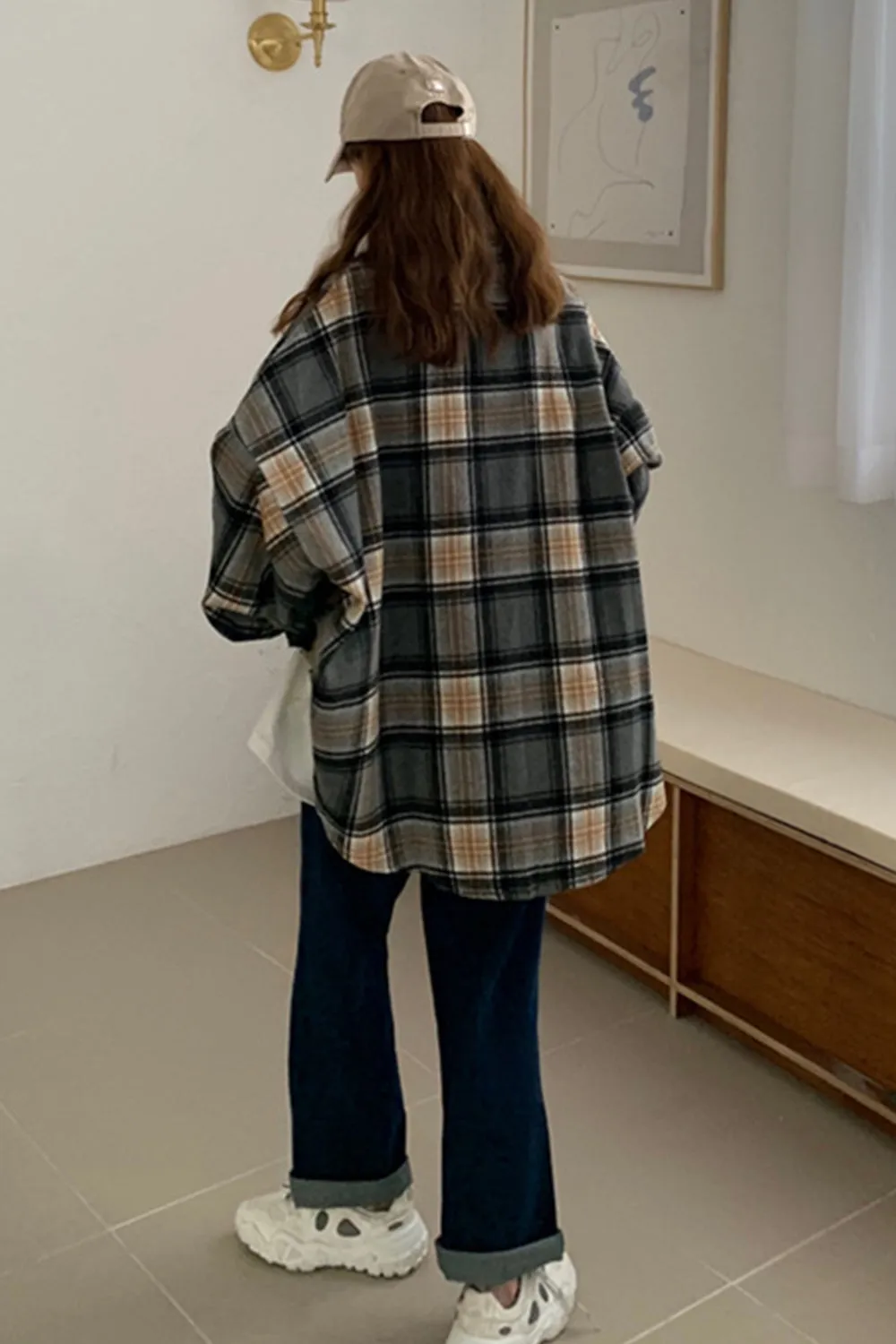 Flannel Tweed Plaid Shirt Coat