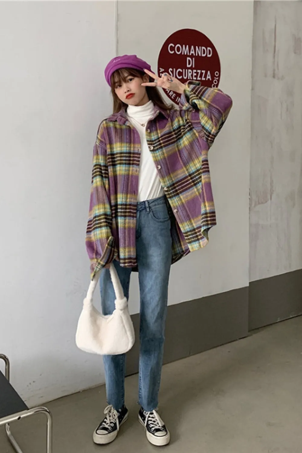 Flannel Vintage Plaid Tweed Coat