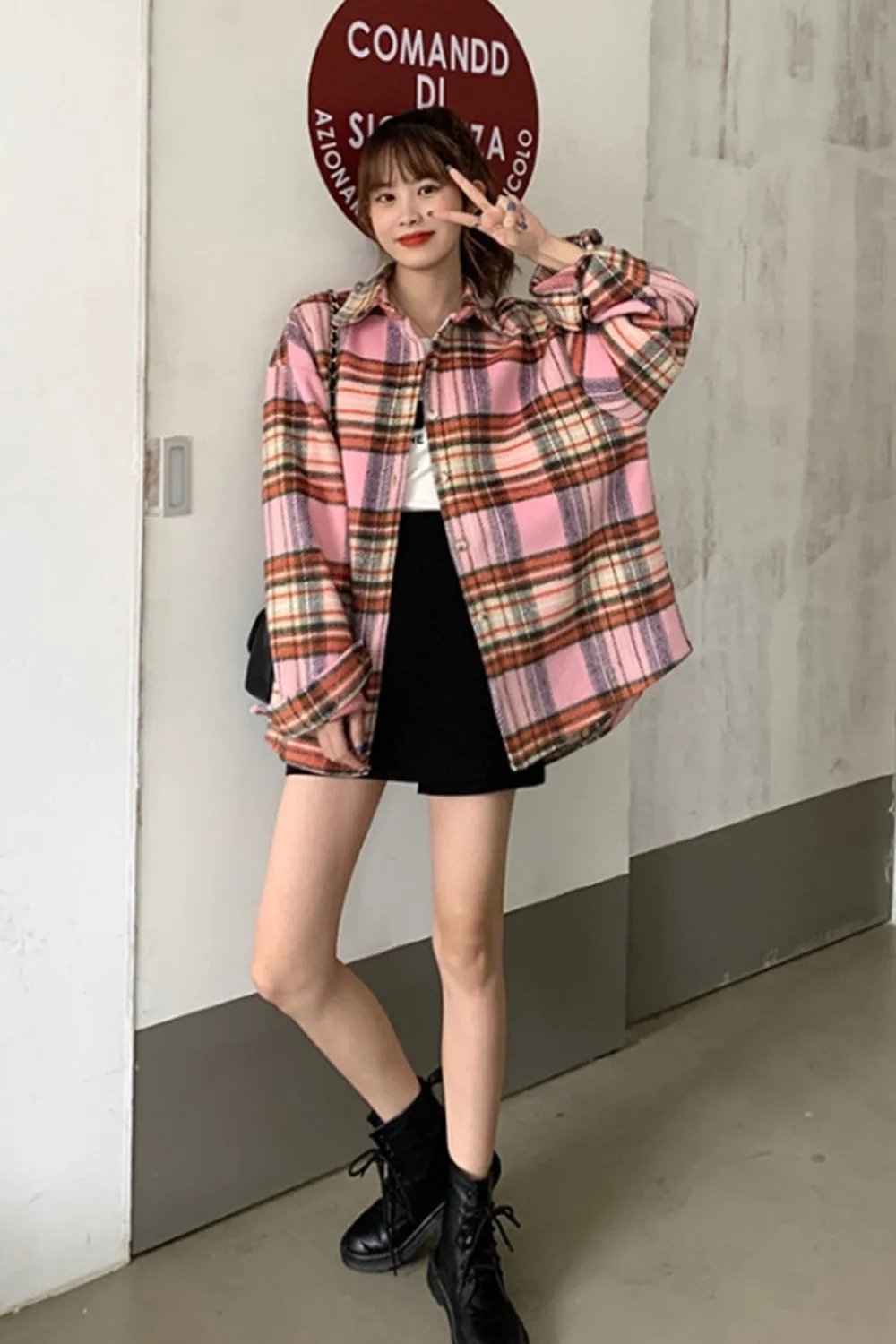 Flannel Vintage Plaid Tweed Coat