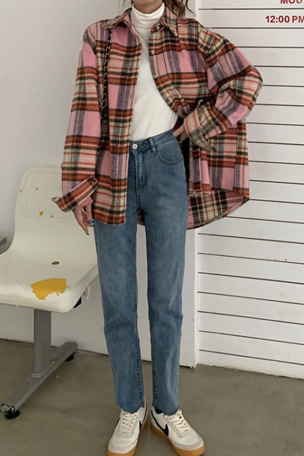 Flannel Vintage Plaid Tweed Coat