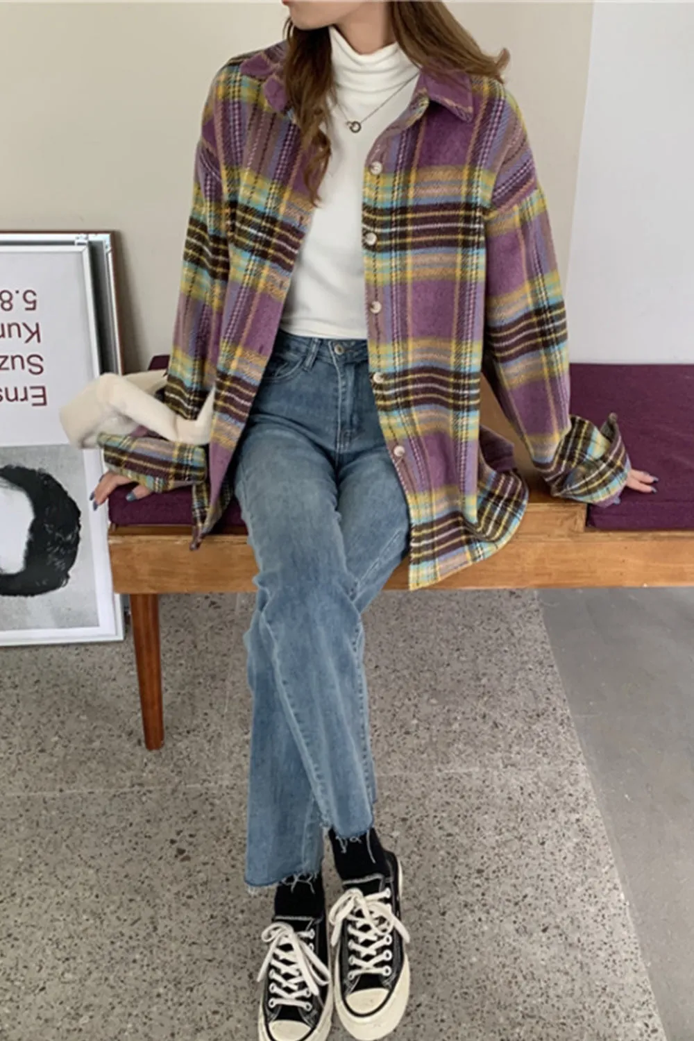 Flannel Vintage Plaid Tweed Coat