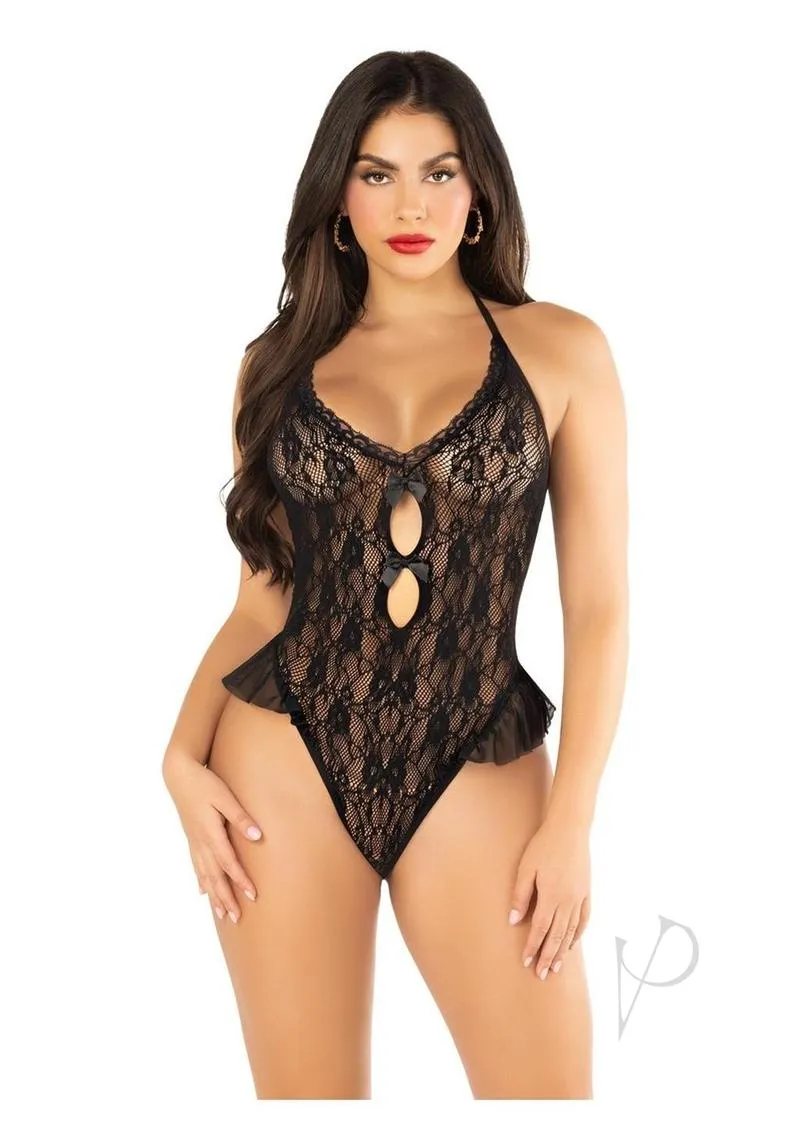 Floral Lace Bodysuit Flutter Blk Os