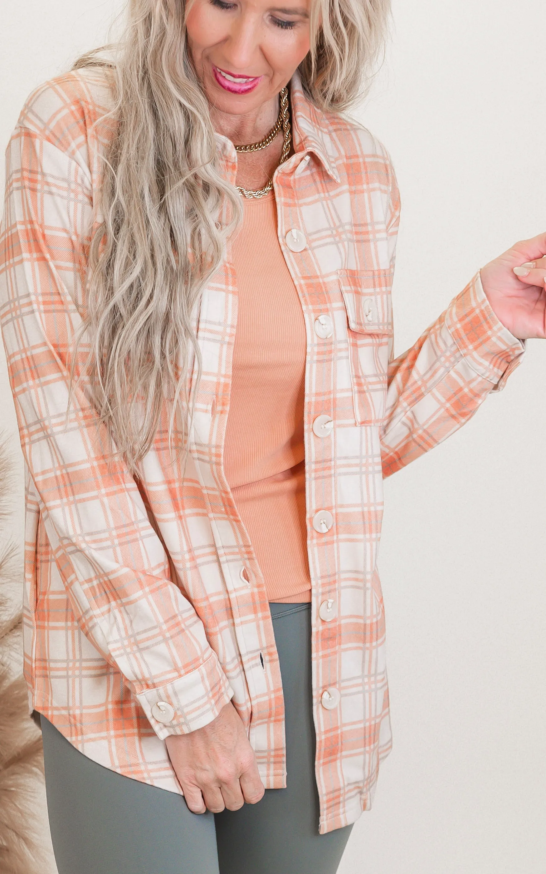 Forever Favorite Plaid Shacket in Cream Butter Orange #1  | Salty WavE *