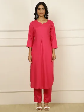 Fuchsia Pleated Straight Kurta With Pants