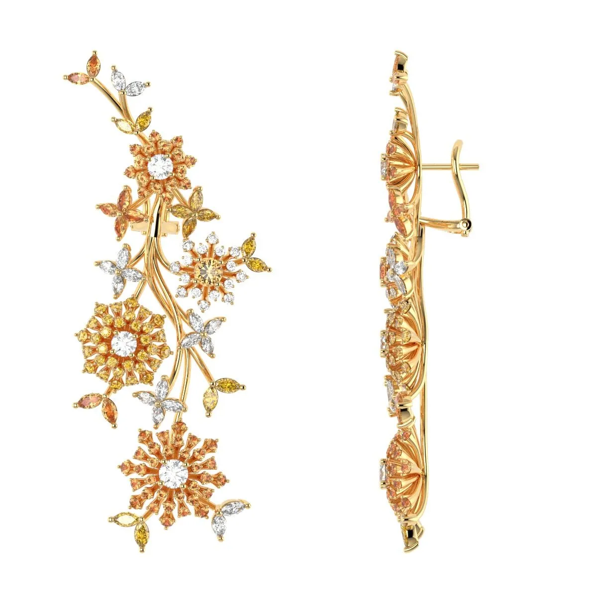 Garden Drop Earrings in 18k Gold with Diamonds & Sapphires