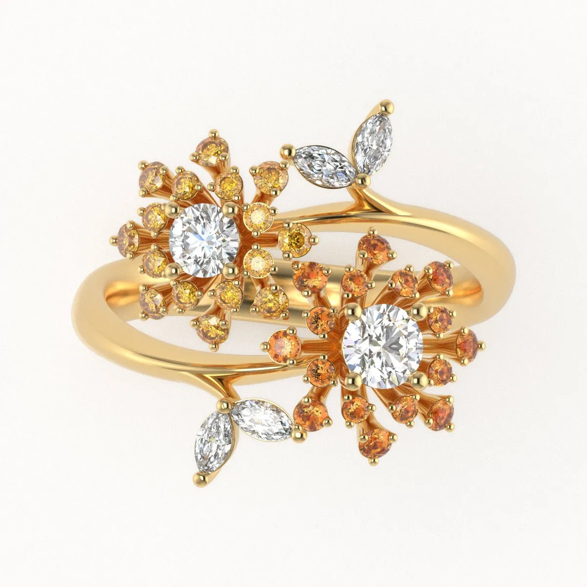 Garden Fashion Ring in 18k Gold with Diamonds & Sapphires