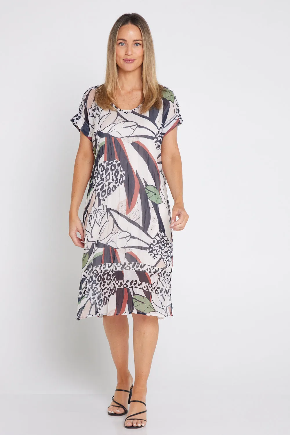 Georgette Digital Print Dress - Natural Collage