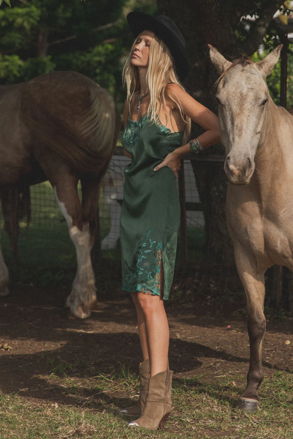 Georgia Rain Silk Slip Dress - Forest