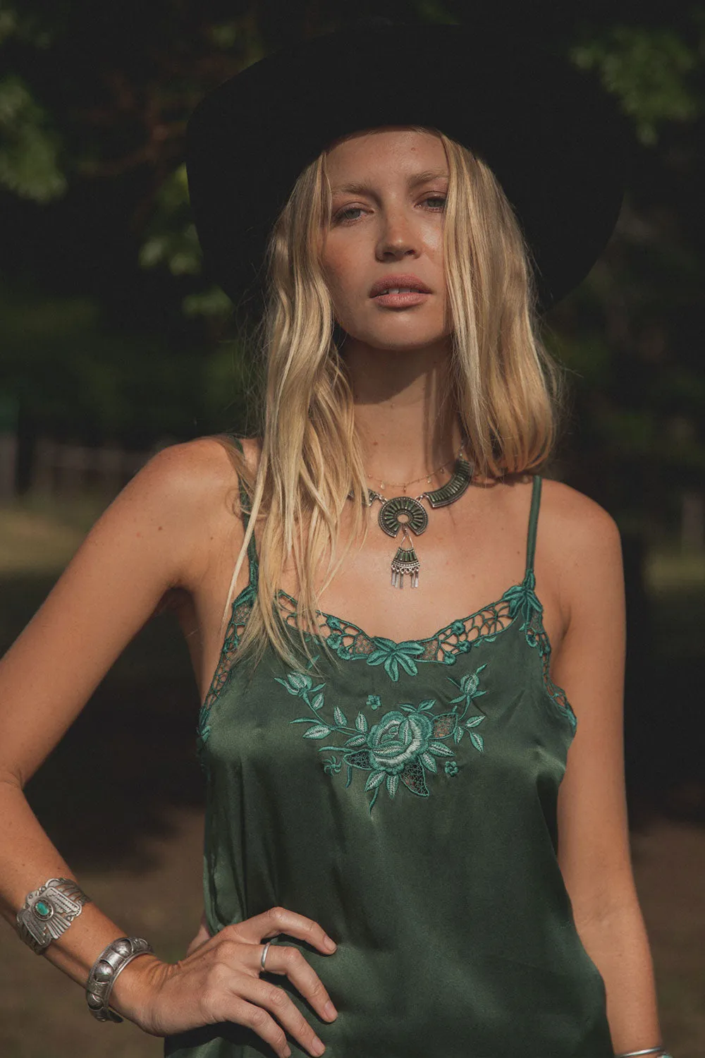 Georgia Rain Silk Slip Dress - Forest