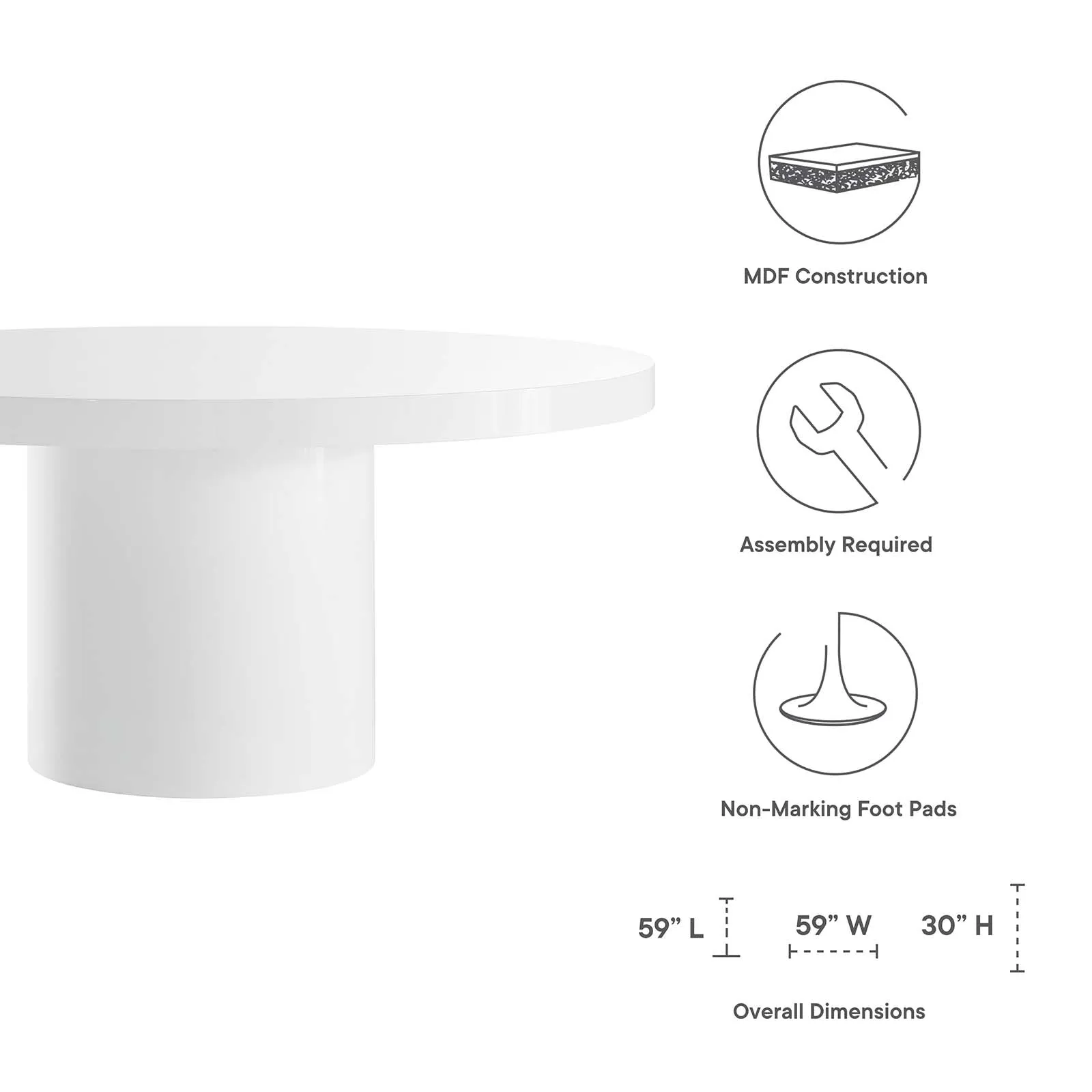 Gratify 60" Round Dining Table White EEI-4910-WHI