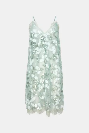 green carnation sequin dress