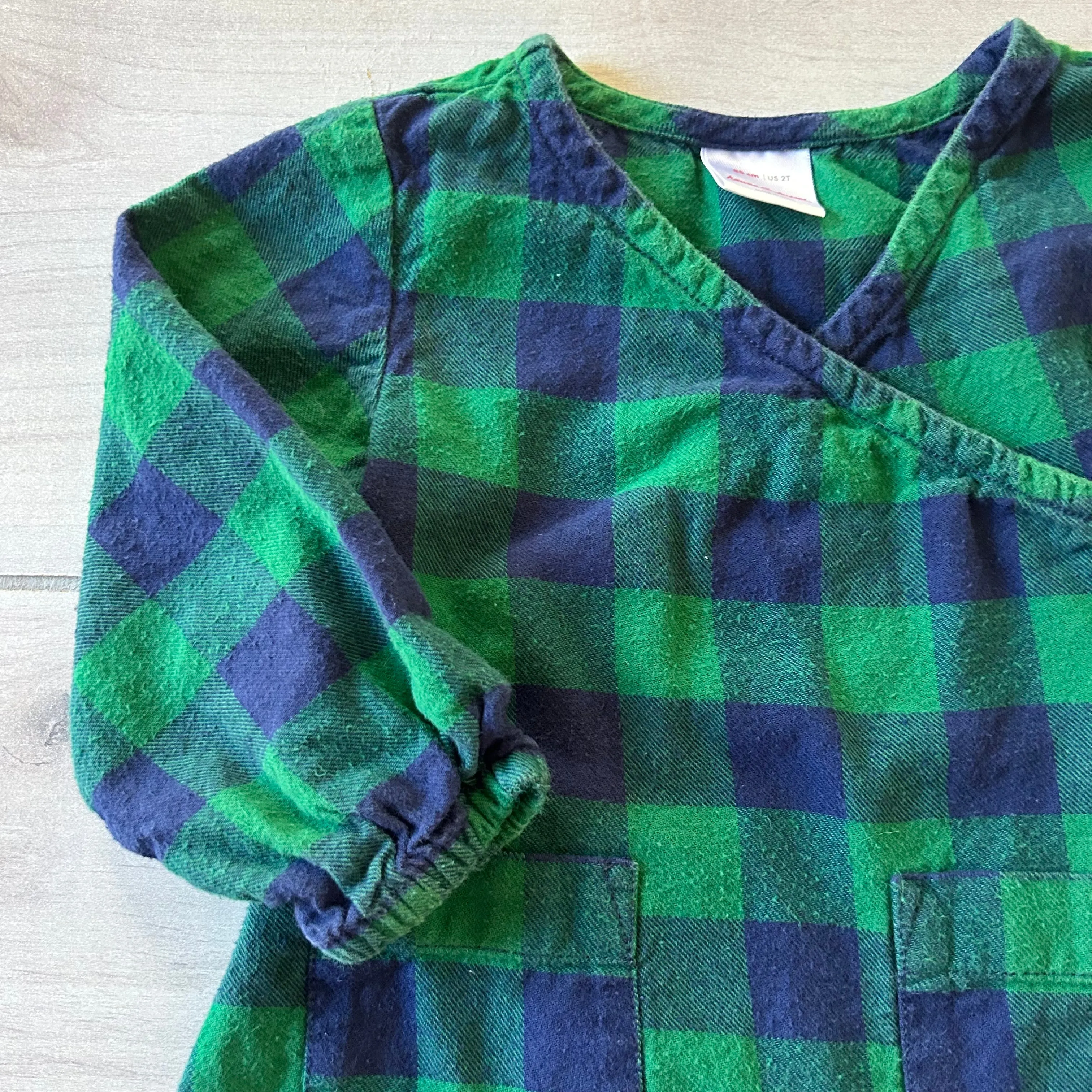 Hanna Andersson Green Plaid Side Tie Flannel Dress