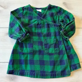 Hanna Andersson Green Plaid Side Tie Flannel Dress