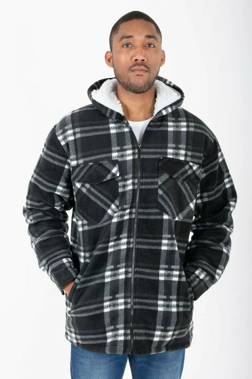 Hazy Blue Naxter Lumberjack Flannel Zip Up Hooded Jacket