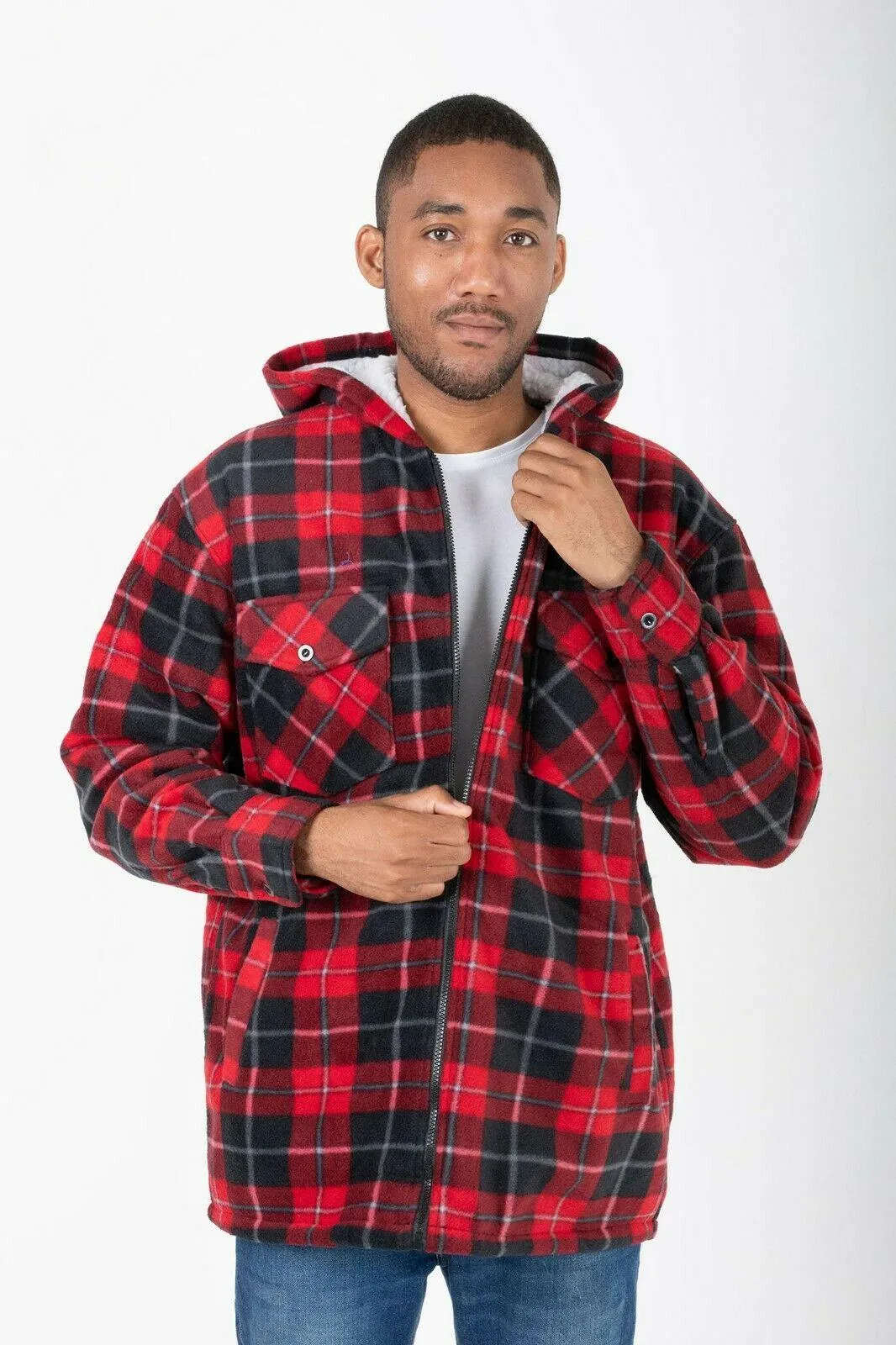 Hazy Blue Naxter Lumberjack Flannel Zip Up Hooded Jacket