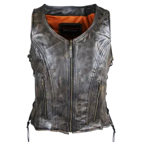 HML1029DB Vance Leather High Mileage Ladies Distressed Brown Lace Side Vest