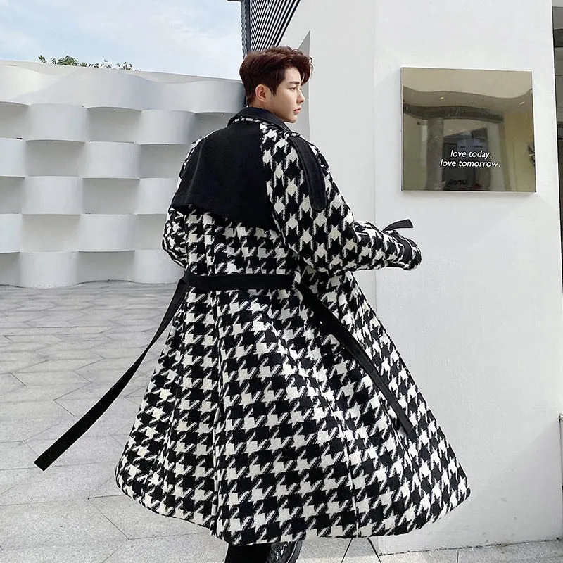 Houndstooth Pattern Thickened Double Breasted Coat