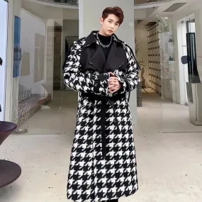 Houndstooth Pattern Thickened Double Breasted Coat