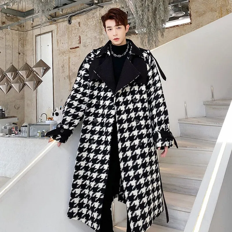 Houndstooth Pattern Thickened Double Breasted Coat