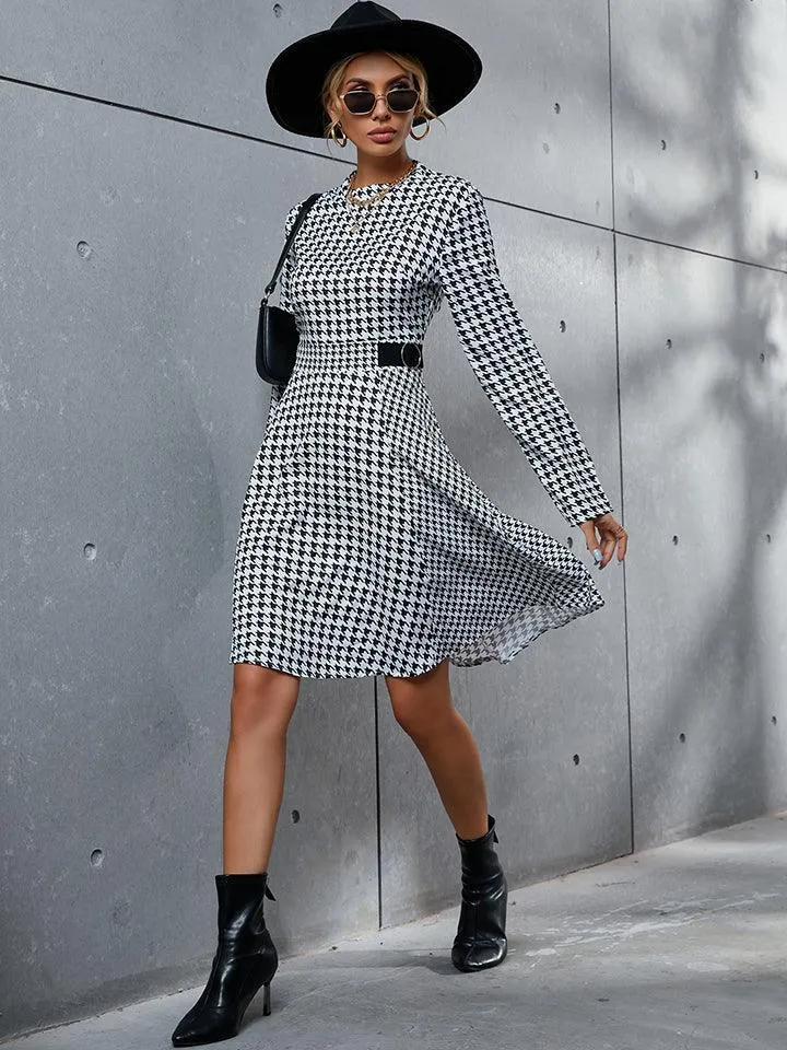 Houndstooth Round Neck Dress