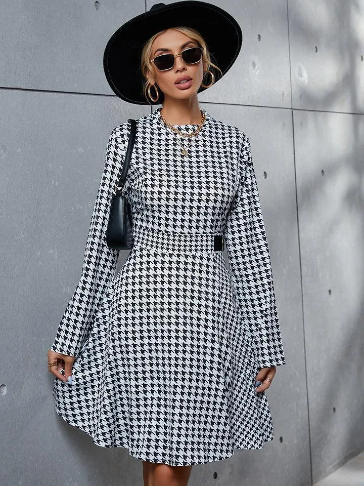 Houndstooth Round Neck Dress