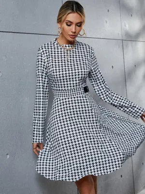 Houndstooth Round Neck Dress