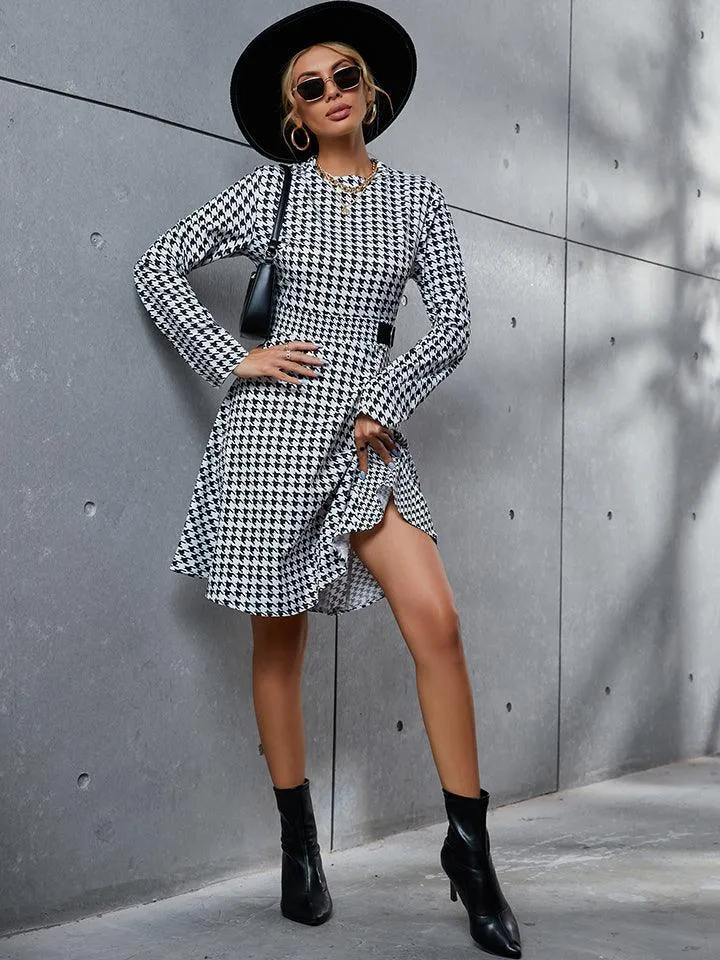 Houndstooth Round Neck Dress