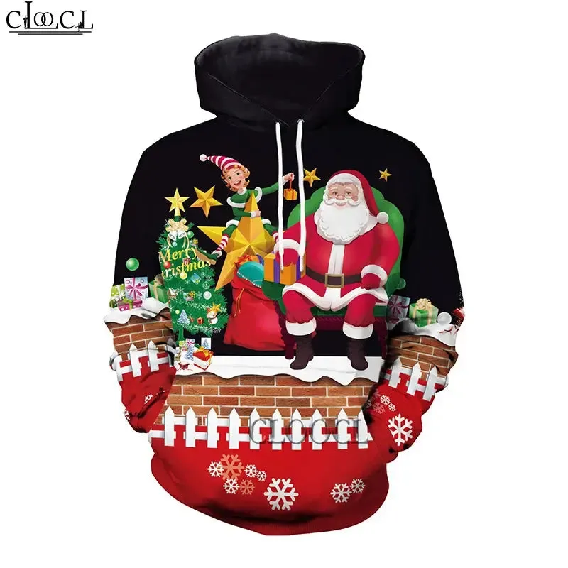 HX Santa Claus Hoodies for Women Men Hoodie 3D Print Merry Christmas Fashion Hoody Pullover Hip Hop Hooded Drop Shipping