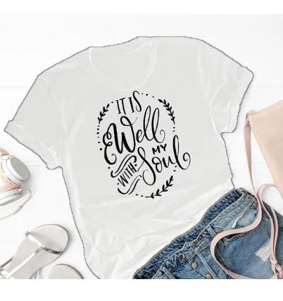 it is well with my soul T-Shirt Christian Casual Stylish Religious Tee Summer Cotton Vintage Clothing Bible Verse Camisetas Tops