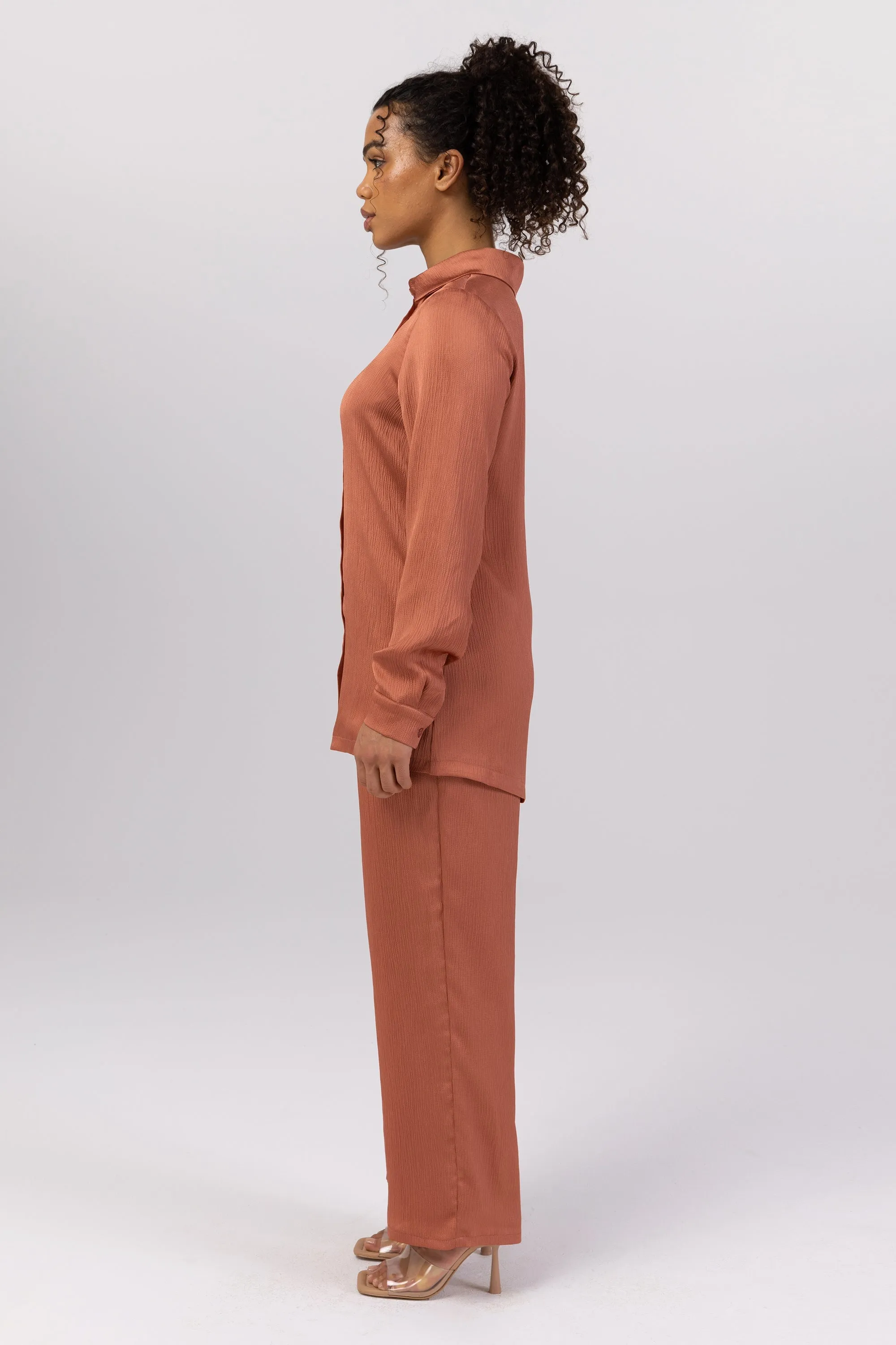 Katia Textured Wide Leg Pants - Terracotta