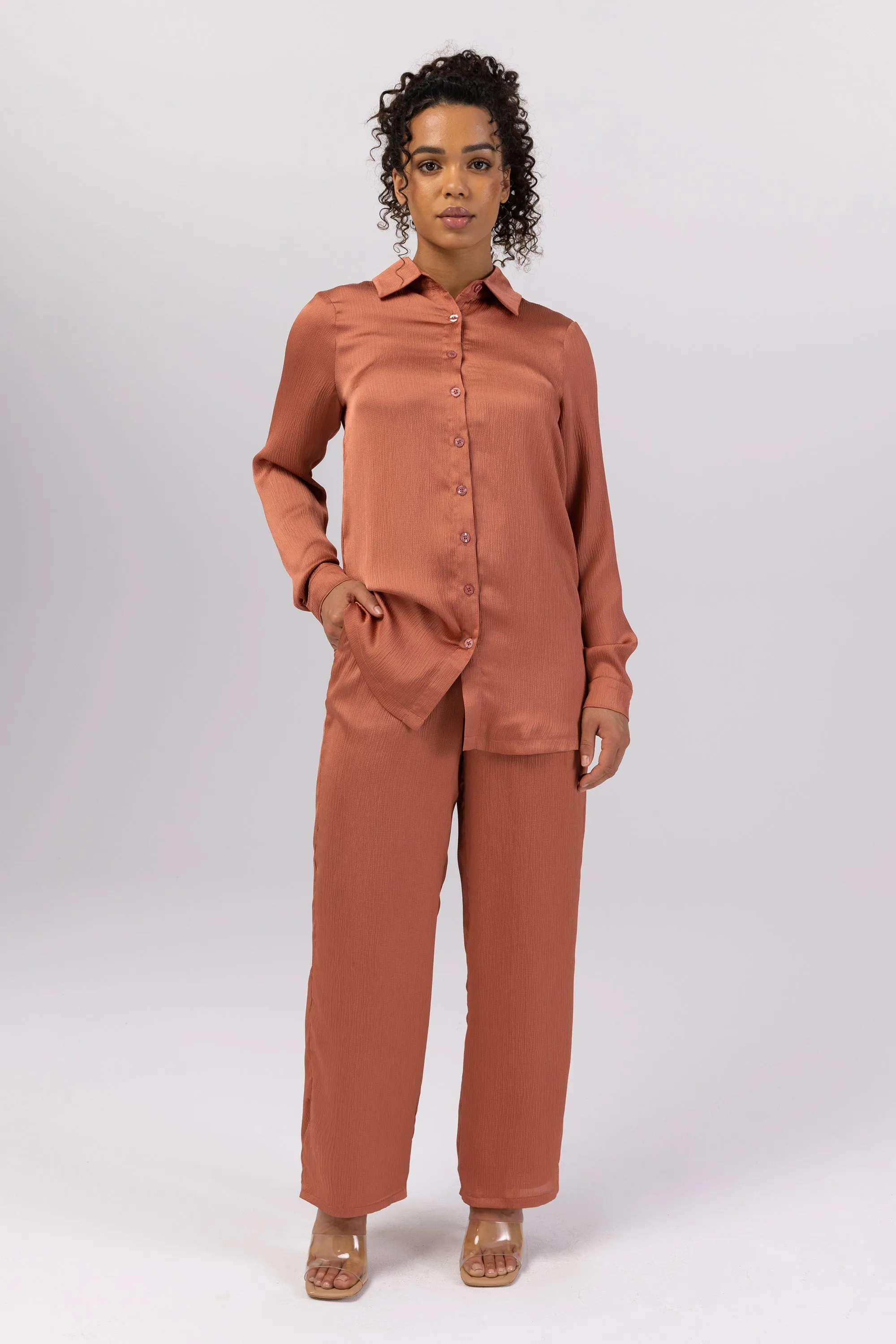 Katia Textured Wide Leg Pants - Terracotta