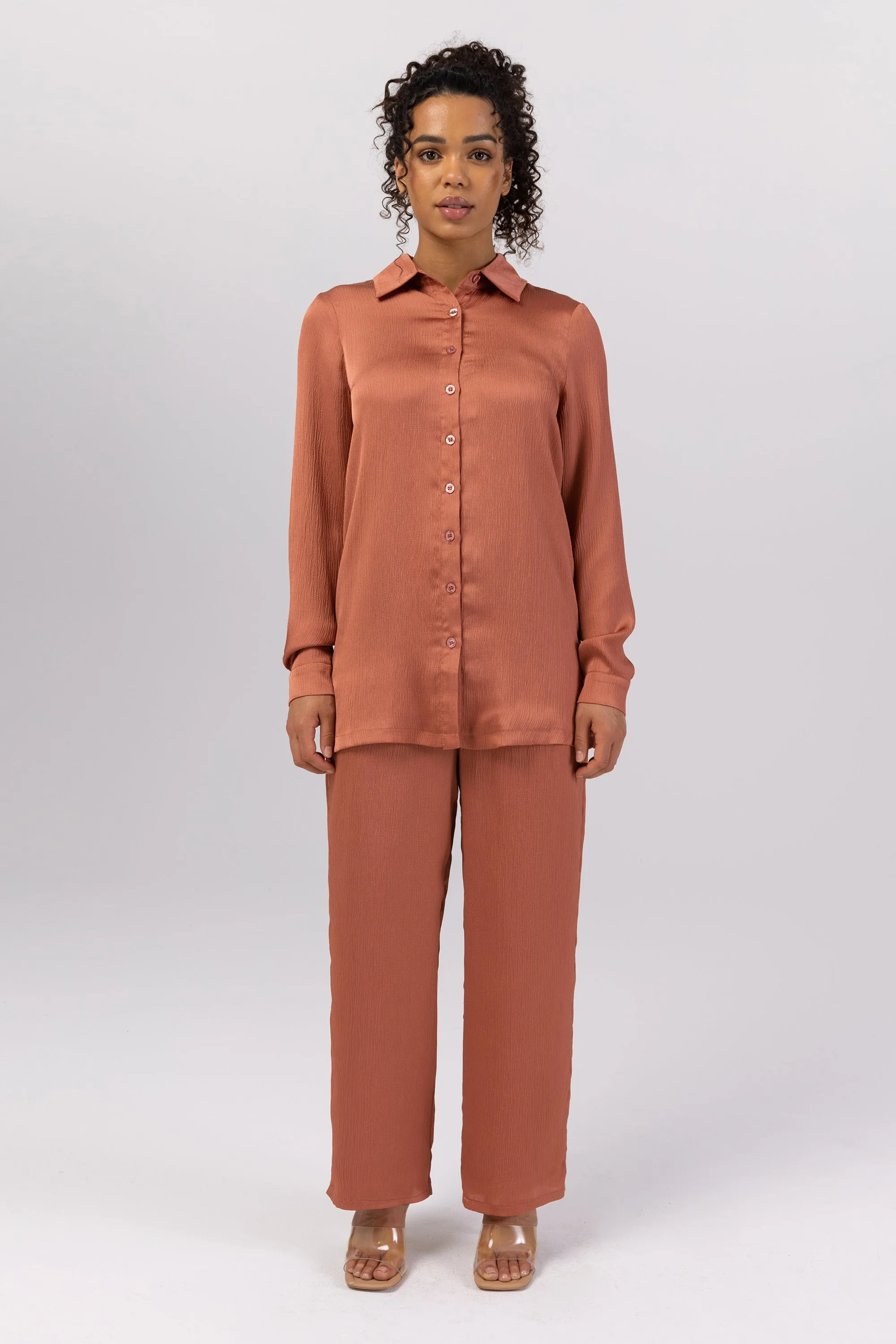 Katia Textured Wide Leg Pants - Terracotta