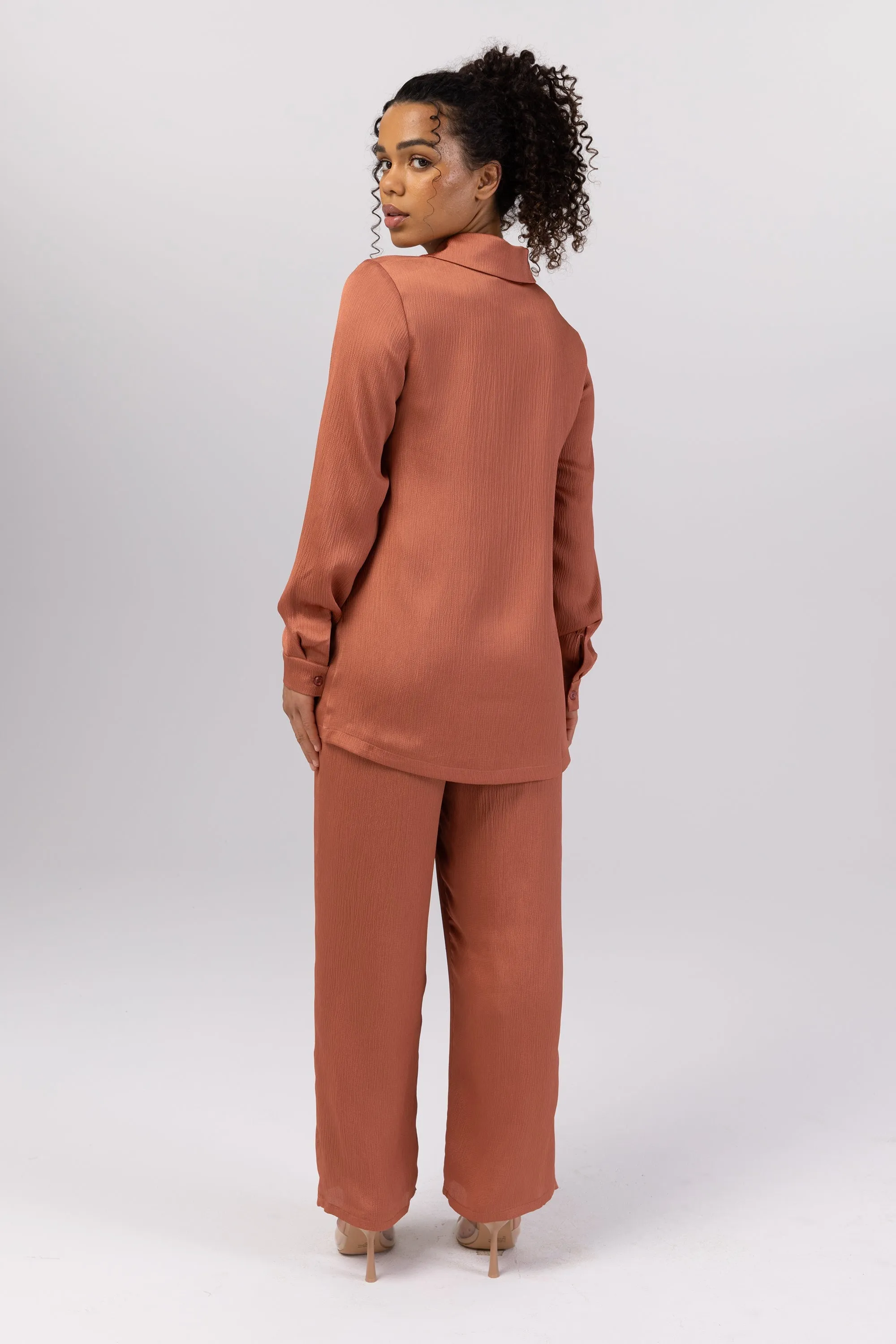 Katia Textured Wide Leg Pants - Terracotta