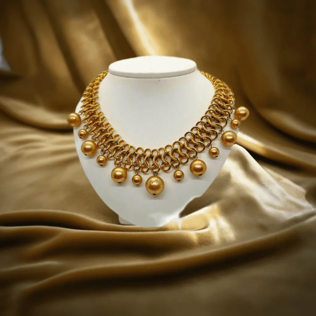 Kenneth Lane Sumptuous Golden Bead Cluster Chainmail Necklace