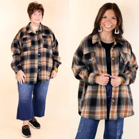 Kindness Everywhere Button Up Plaid Shacket in Black Mix