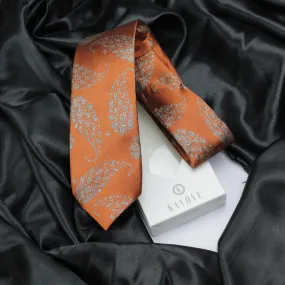 Kovove Beautiful Floral Pattern Orange Necktie for Men